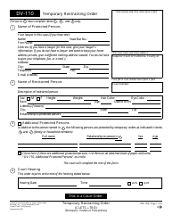 Form DV-110 Temporary Restraining Order - California