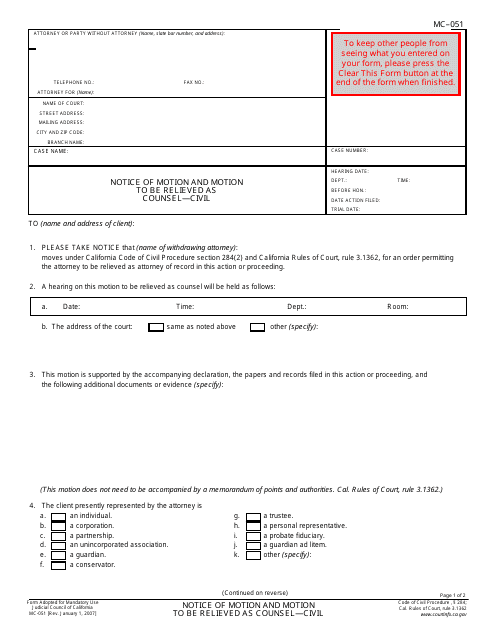 Form MC-051  Printable Pdf