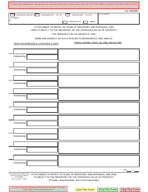 Form GC-042(MA)  Printable Pdf