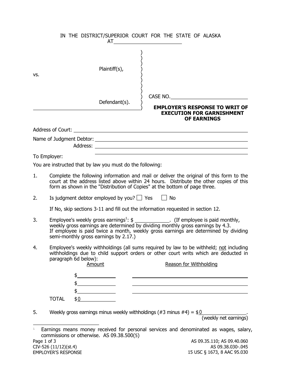 Form CIV-526 - Fill Out, Sign Online and Download Fillable PDF, Alaska ...