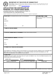 Form TMRX-1-1.0 &quot;Application for Certificate of Renewal of a Registered Mark&quot; - Connecticut