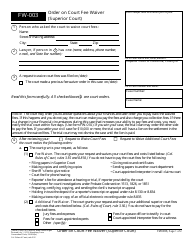 Document preview: Form FW-003 Order on Court Fee Waiver (Superior Court) - California