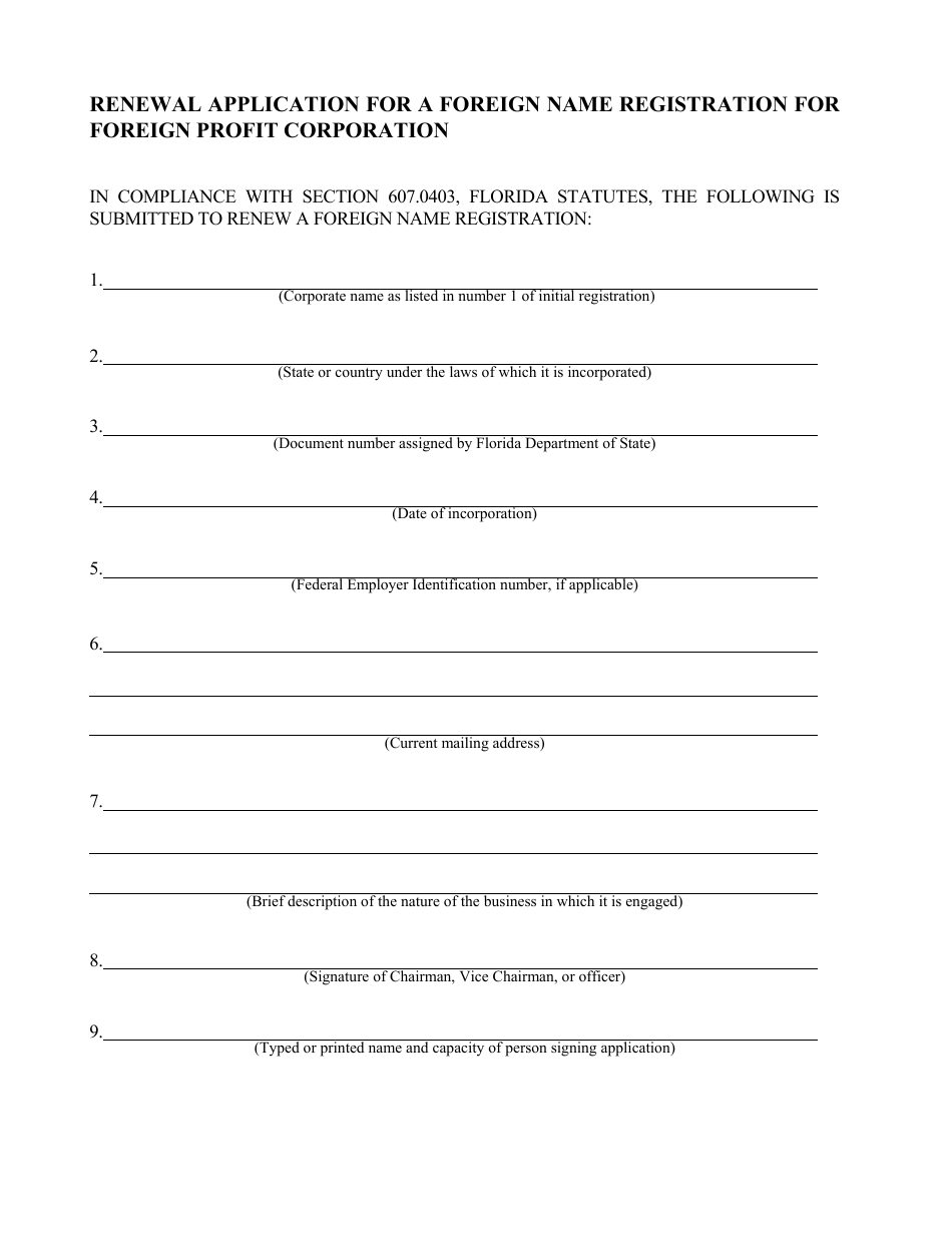 Form CR2E018 Renewal Application for a Foreign Name Registration for Foreign Profit Corporation - Florida, Page 3