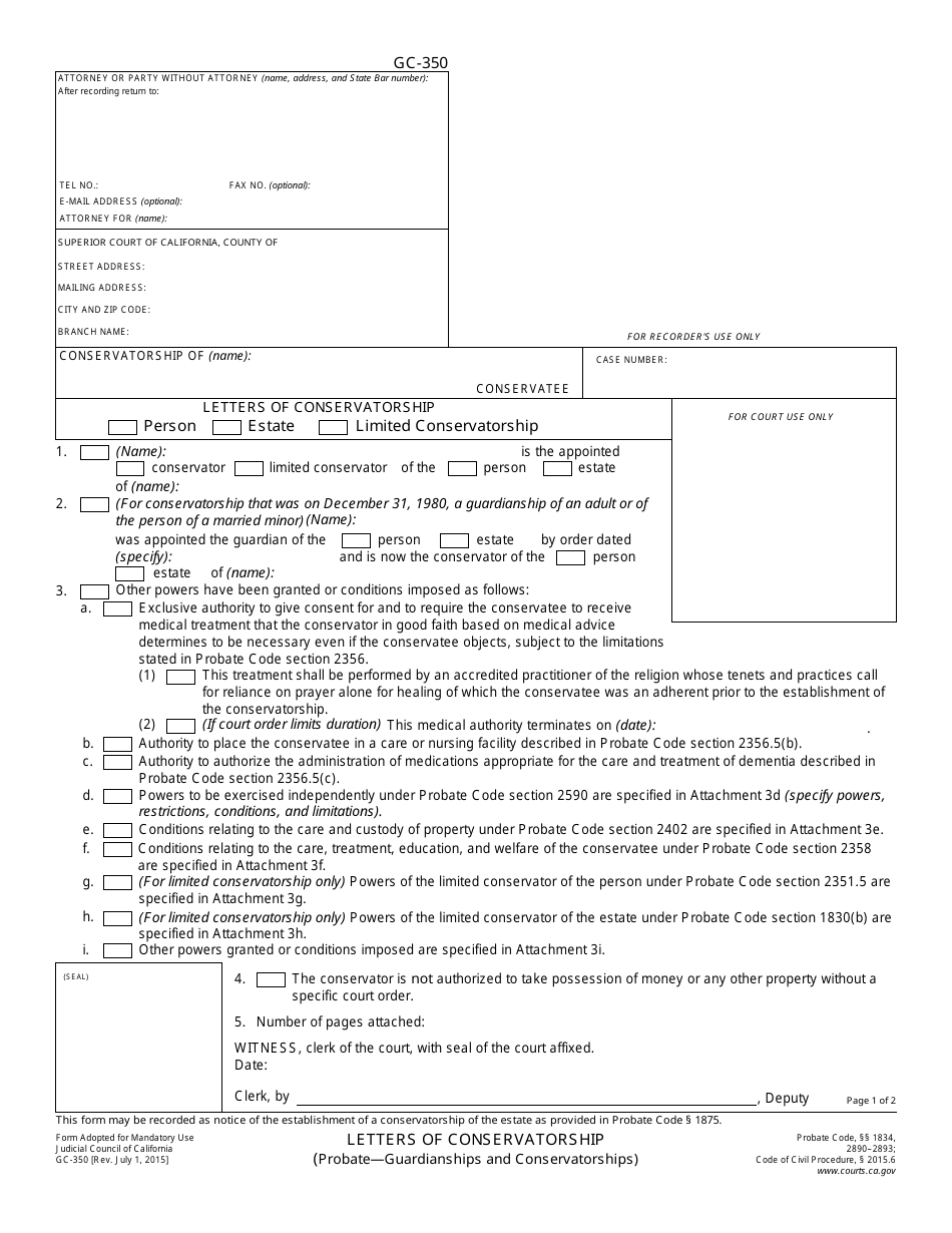 Form GC-350 Letters of Conservatorship - California, Page 1