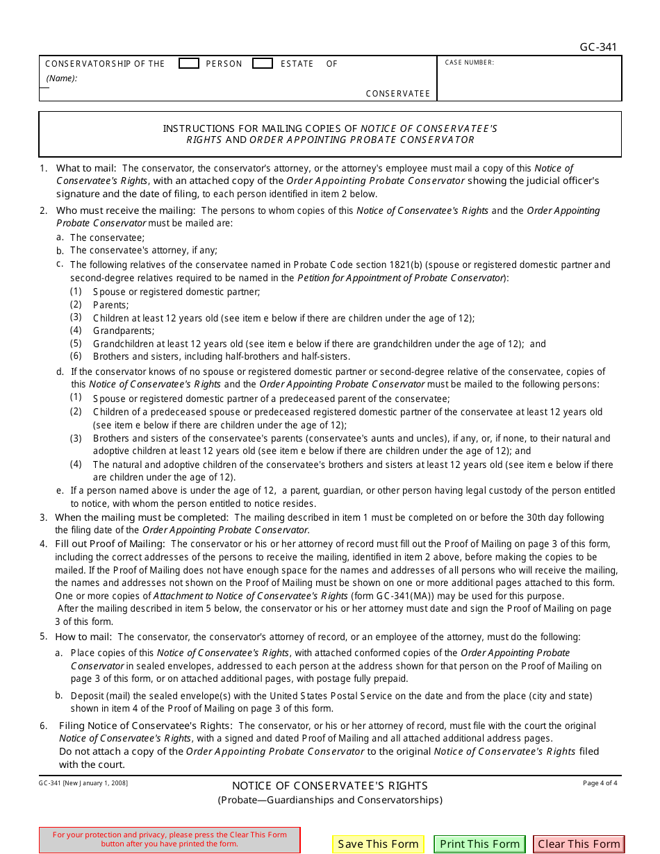 Form GC-341 Notice of Conservatees Rights - California, Page 4