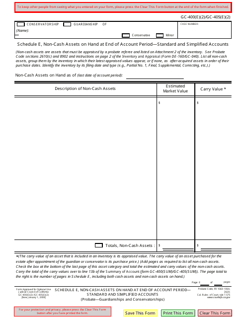 Form GC-400(E)(2) (GC-405(E)(2)) Schedule E  Printable Pdf