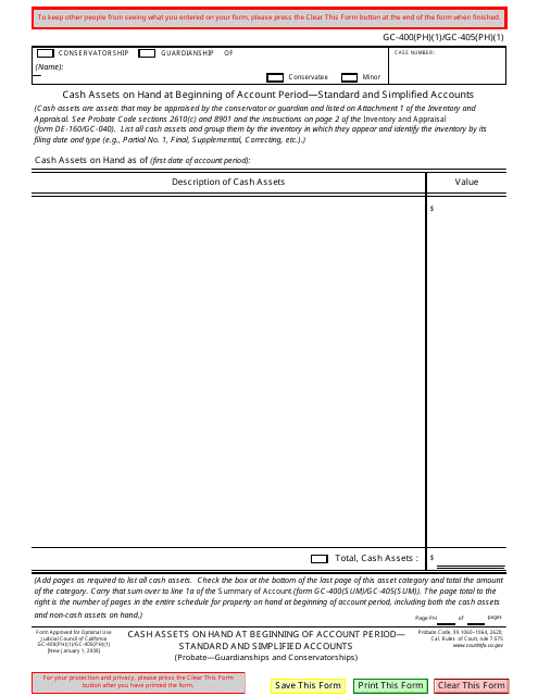 Form GC-400(PH)(1) (GC-405(PH)(1)) Printable Pdf