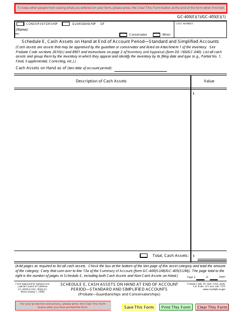 Form GC-400(E)(1) (GC-405(E)(1)) Schedule E  Printable Pdf