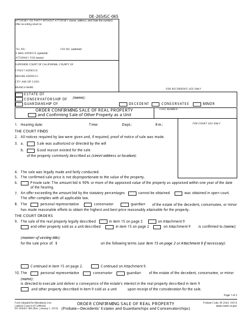 Form DE-265 (GC-065)  Printable Pdf