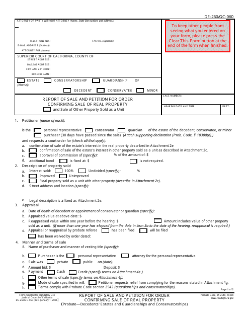 Form DE-260 (GC-060)  Printable Pdf