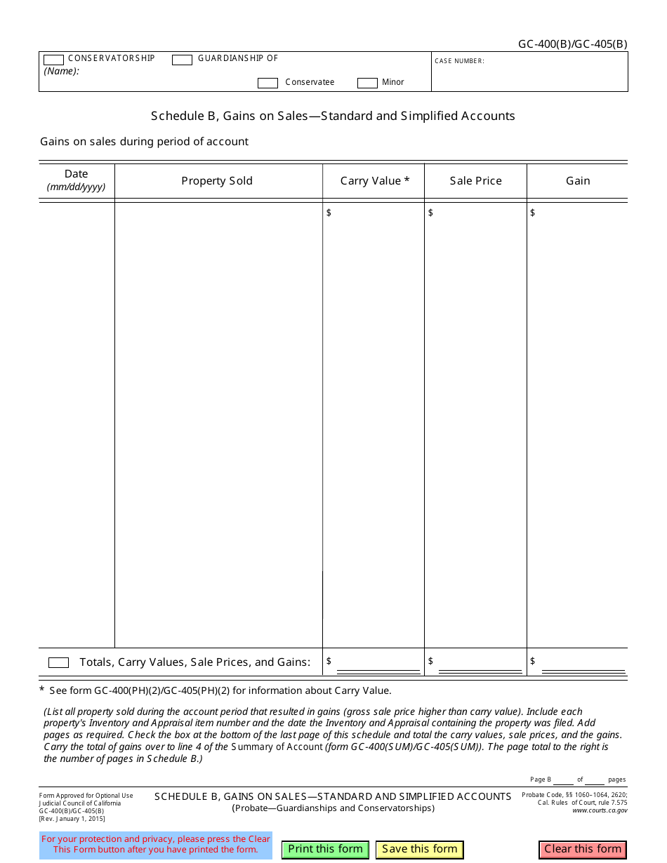 Form GC-400(B) Schedule B Gains on Sales  Standard and Simplified Accounts - California, Page 1