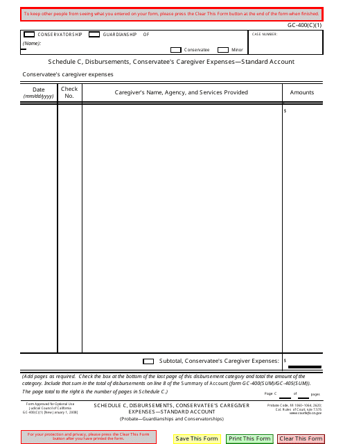 Form GC-400(C)(1) Schedule C  Printable Pdf