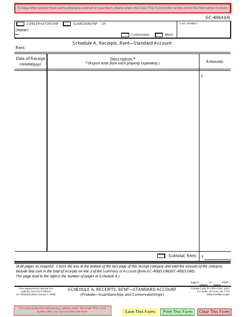 Form GC-400(A)(4) Schedule A  Printable Pdf