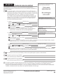 Document preview: Formulario JV-221 S Prueba De Aviso De Solicitud - California (Spanish)