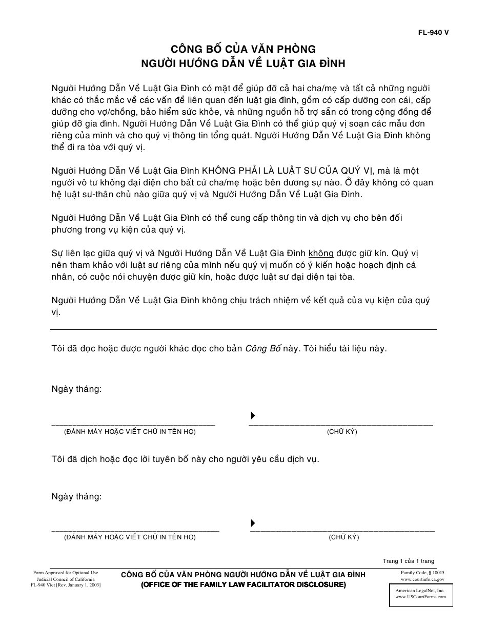 Form FL940 V Fill Out, Sign Online and Download Printable PDF