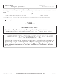 Formulario JV-110 S Peticion De Dependencia De Menor De Edad (Version Dos) - California (Spanish), Page 2