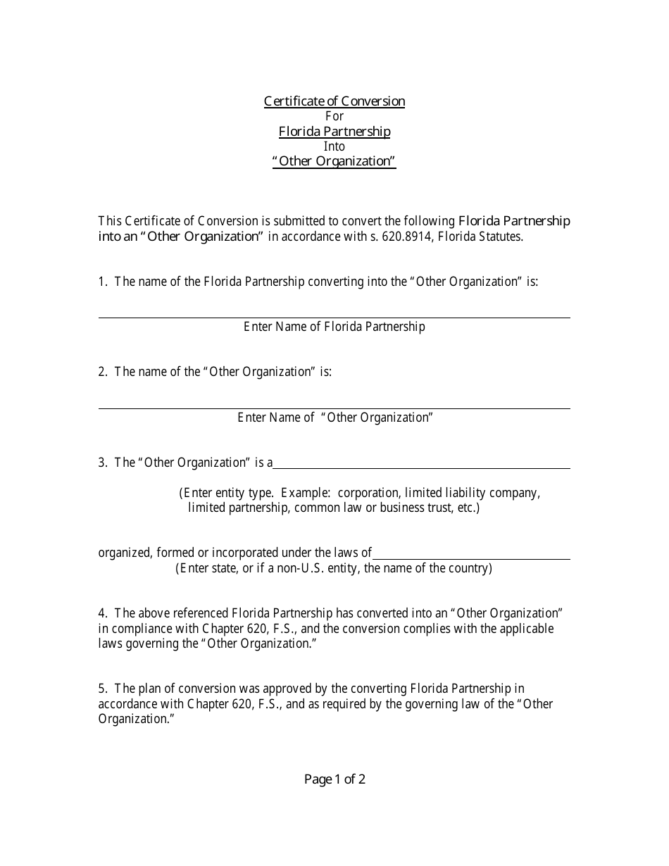 Form CR2E116 Certificate of Conversion for Florida Partnership Into other Organization - Florida, Page 3