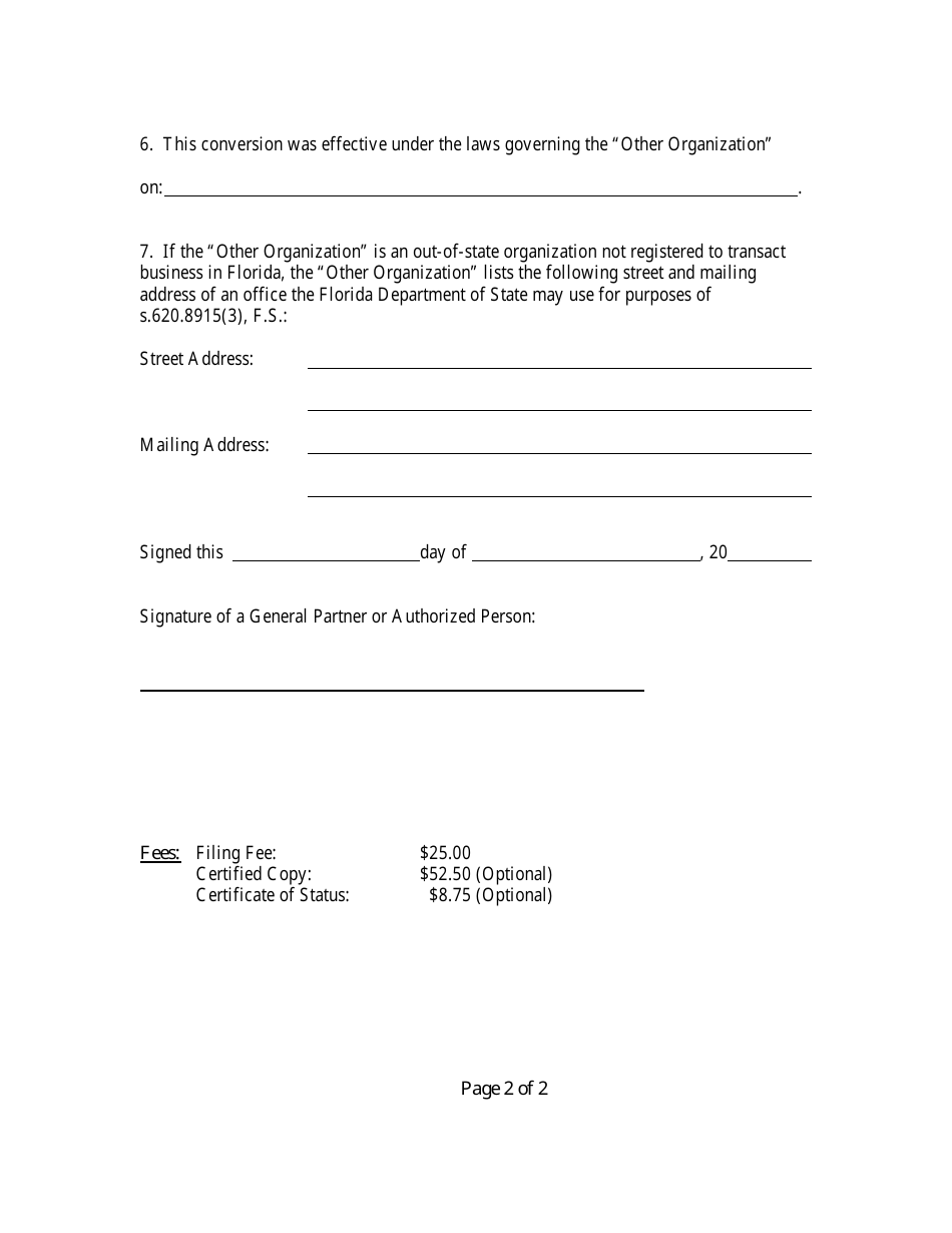 Form CR2E116 Certificate of Conversion for Florida Partnership Into other Organization - Florida, Page 4