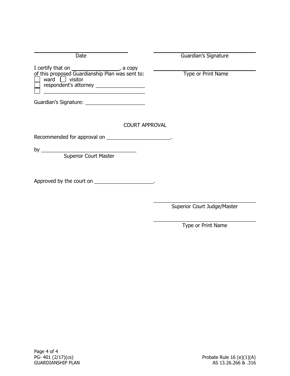 Form PG-401 Guardianship Plan - Alaska, Page 4