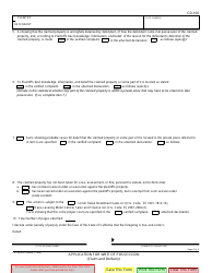 Form CD-100 Application for Writ of Possession - California, Page 2