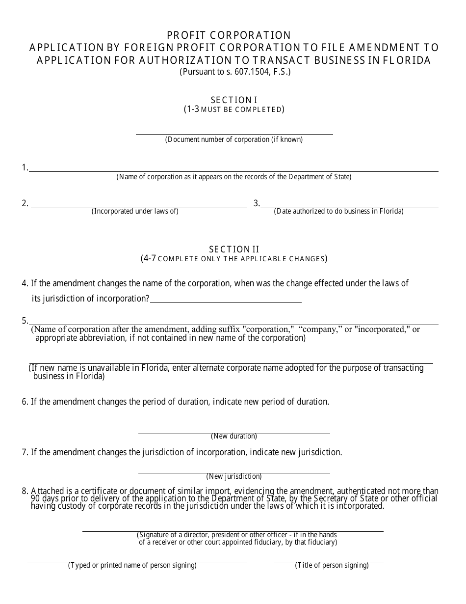 Form CR2E019 Application by Foreign Profit Corporation to File Amendment to Application for Authorization to Transact Business in Florida - Florida, Page 3