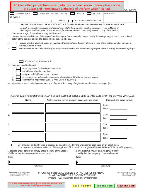 Form GC-020(P)  Printable Pdf
