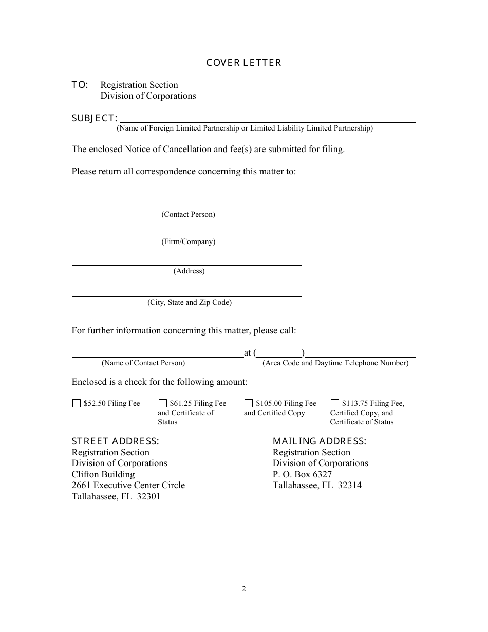 Form INHS32 Notice of Cancellation for Foreign Limited Partnership or Limited Liability Limited Partnership - Florida, Page 2