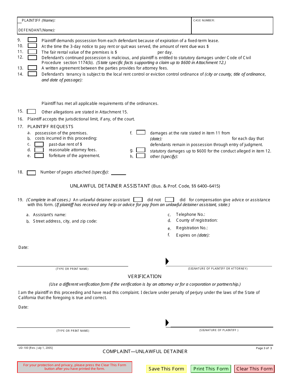 Form UD-100 - Fill Out, Sign Online and Download Fillable PDF ...