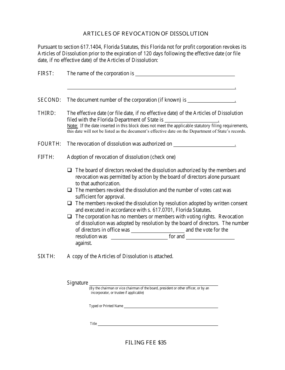 Form CR2E016 Articles of Revocation of Dissolution for a Florida Not for Profit Corporation - Florida, Page 3