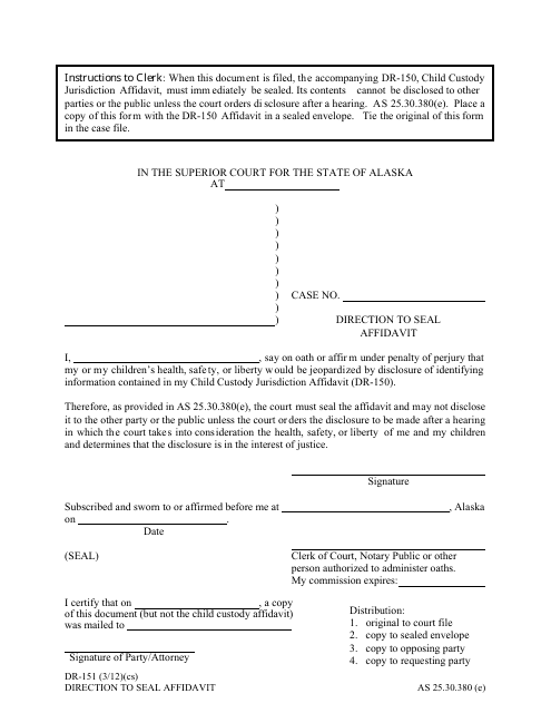 Form DR-151 Direction to Seal Affidavit - Alaska