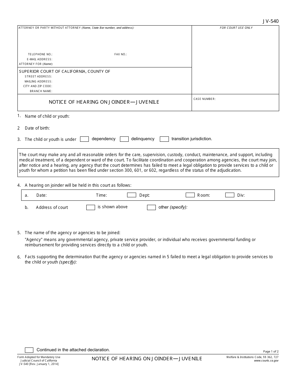 Form JV-540 - Fill Out, Sign Online and Download Fillable PDF ...