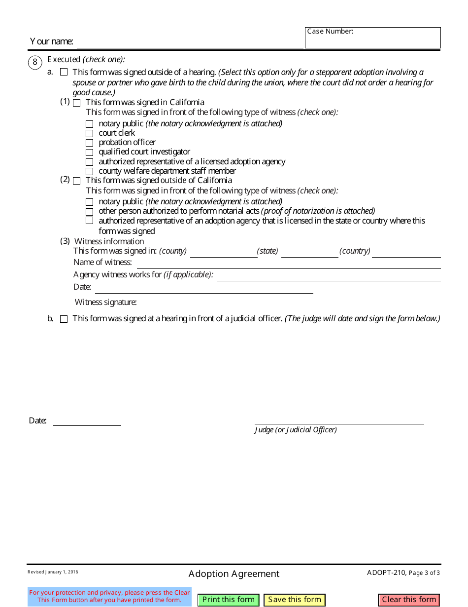 Form ADOPT-210 Adoption Agreement - California, Page 3