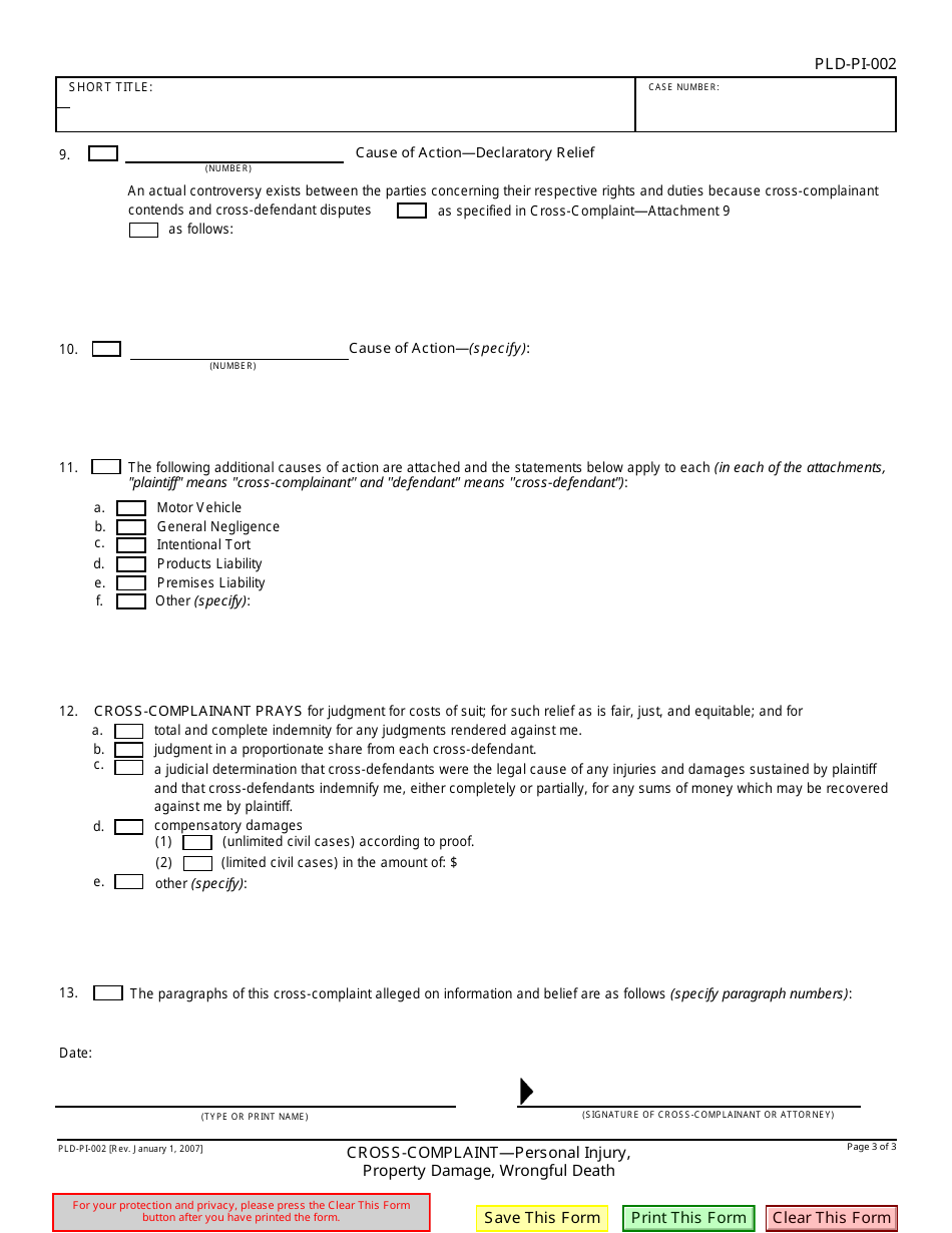 Form PLD-PI-002 Cross-complaint - Personal Injury, Property Damage, Wrongful Death - California, Page 3
