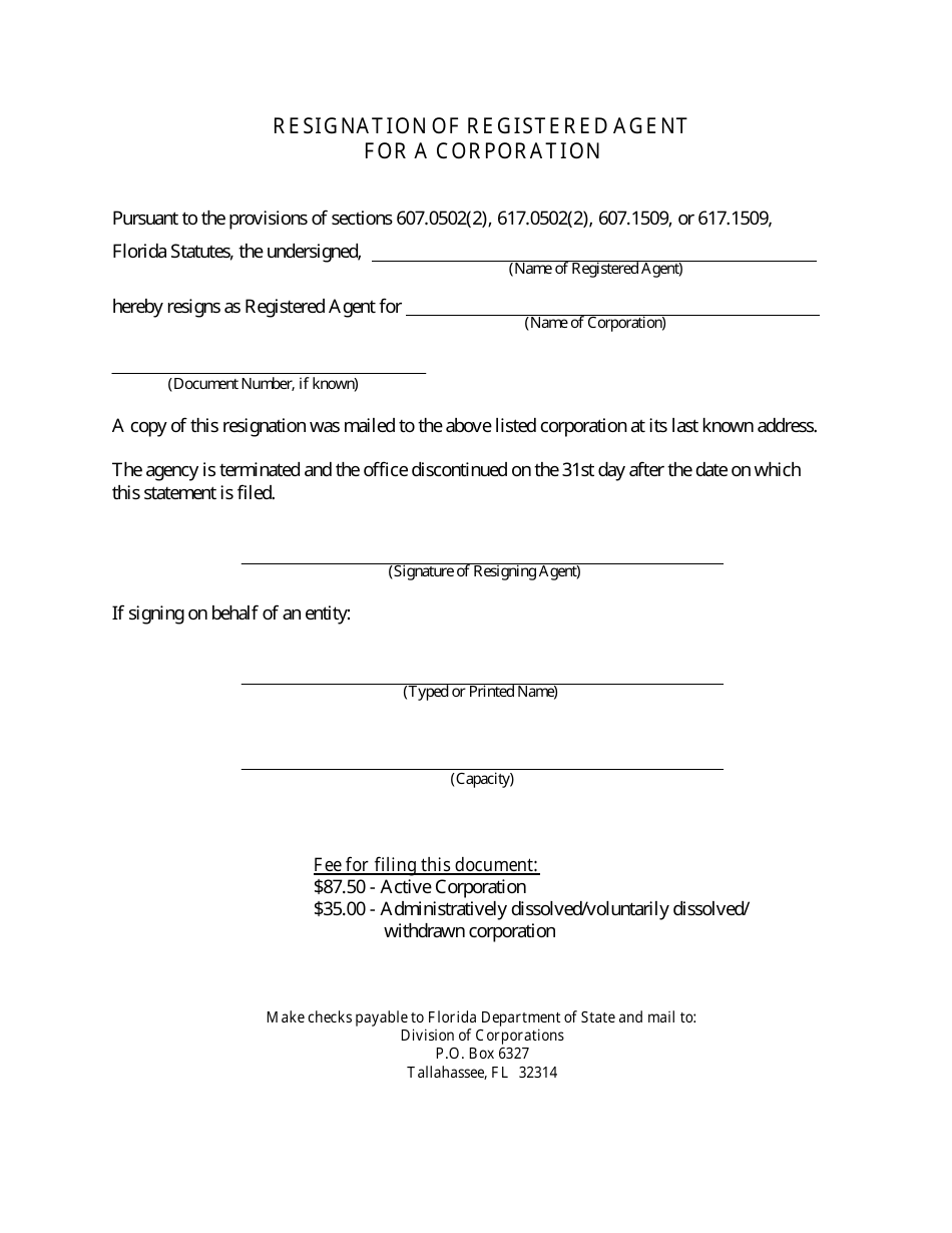 Form CR2E046 Resignation of Registered Agent for a Corporation - Florida, Page 2