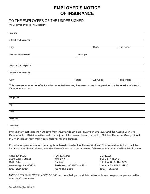 Form 07-6120 Employer's Notice of Insurance - Alaska