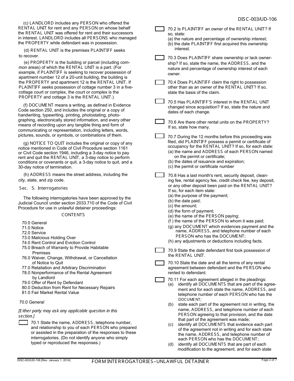 Form UD106 (DISC003) Fill Out, Sign Online and Download Fillable