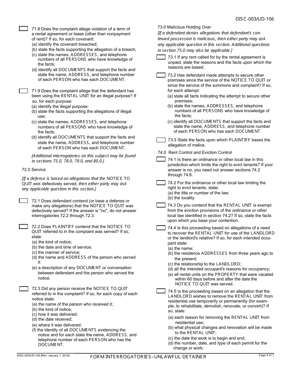 Form UD106 (DISC003) Fill Out, Sign Online and Download Fillable