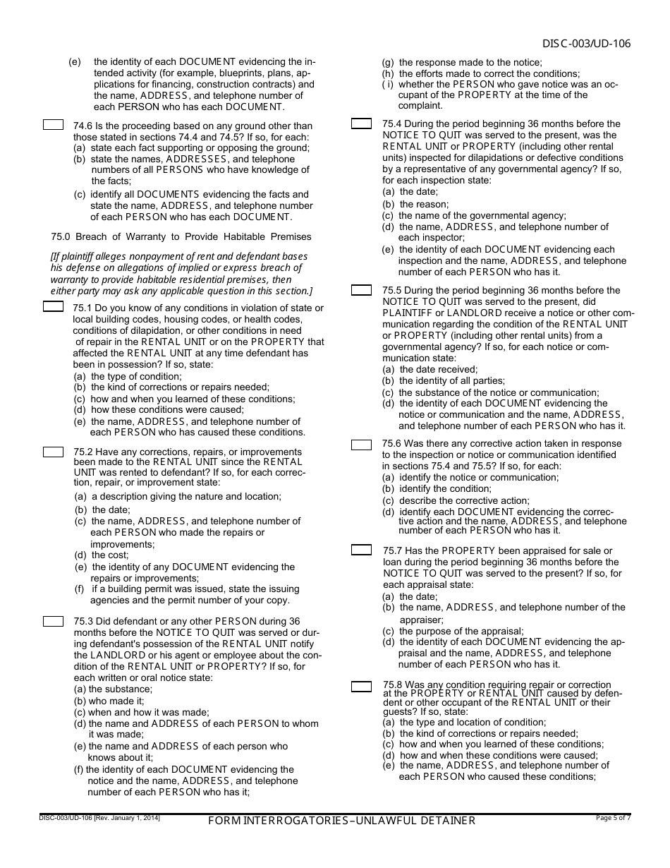 Form UD106 (DISC003) Fill Out, Sign Online and Download Fillable