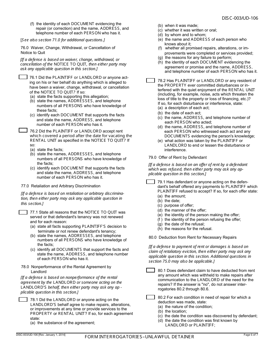 Form UD106 (DISC003) Fill Out, Sign Online and Download Fillable