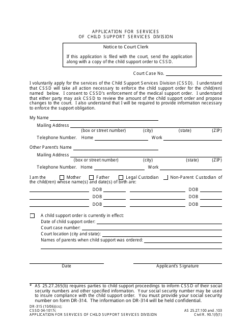 Form DR-315  Printable Pdf