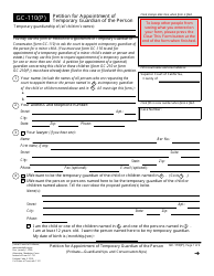 Form GC-110(P) Petition for Appointment of Temporary Guardian of the Person - California