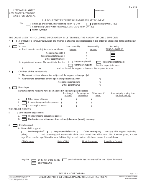 Form FL-342  Printable Pdf