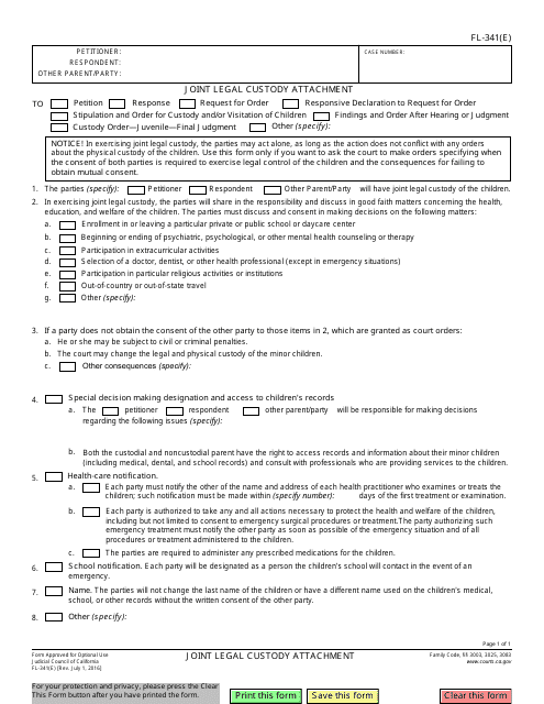 Form FL-341(E)  Printable Pdf