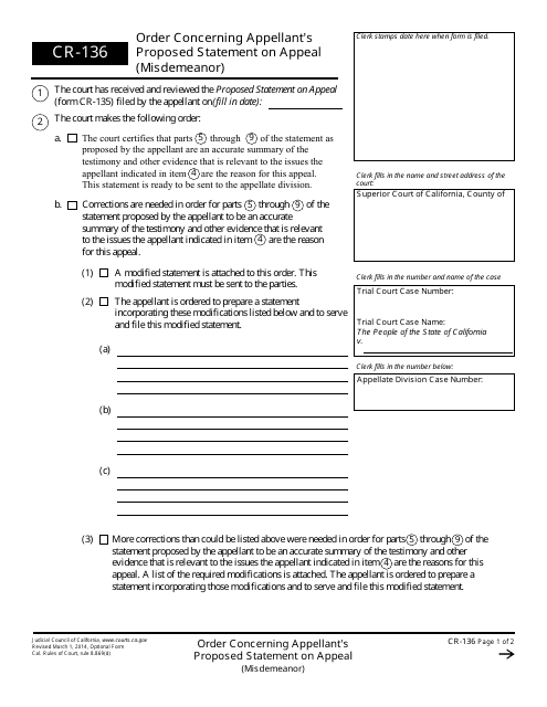 Form CR-136  Printable Pdf