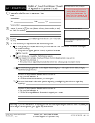Document preview: Form APP-016/FW-016 Order on Court Fee Waiver (Court of Appeal or Supreme Court) - California