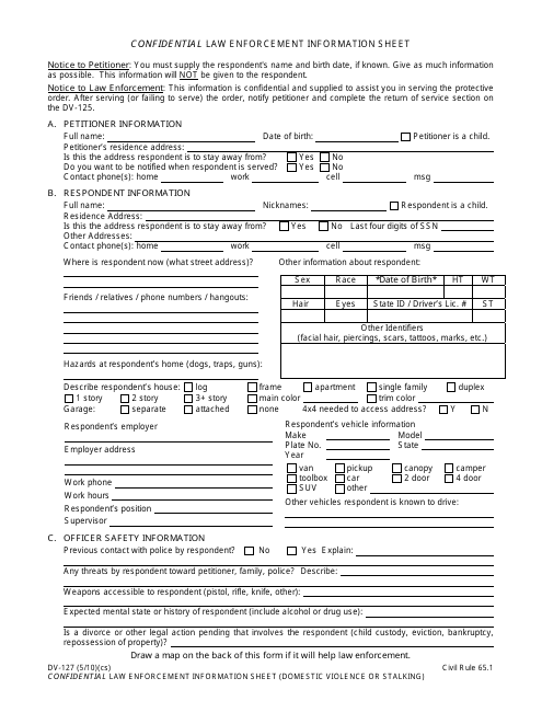 Form DV-127  Printable Pdf