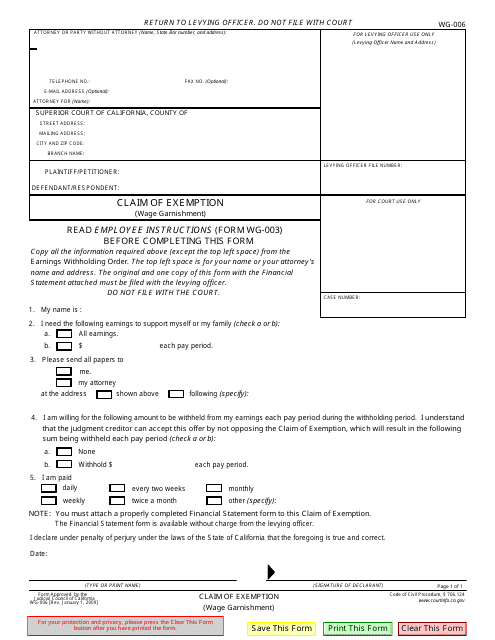 Form WG-006  Printable Pdf