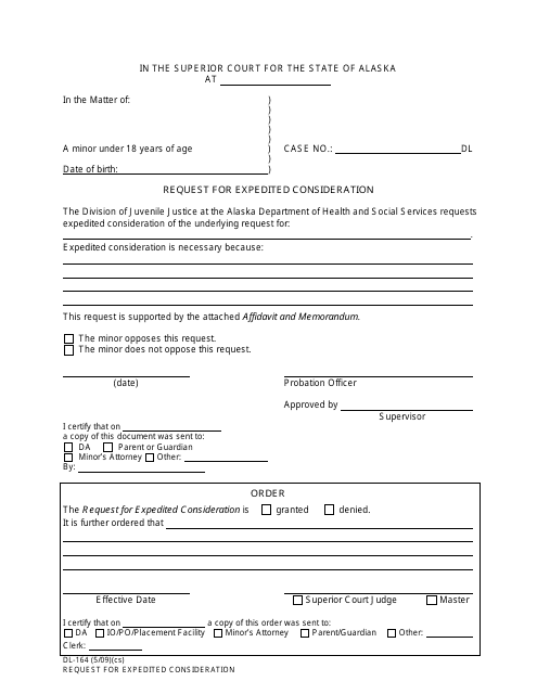 Form DL-164 Request for Expedited Consideration - Alaska