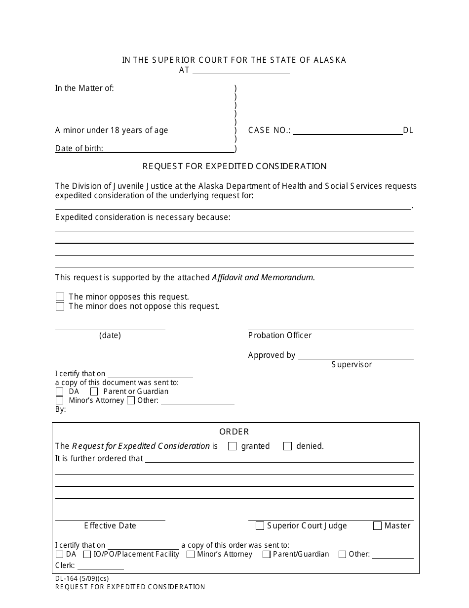 Form DL-164 Request for Expedited Consideration - Alaska, Page 1