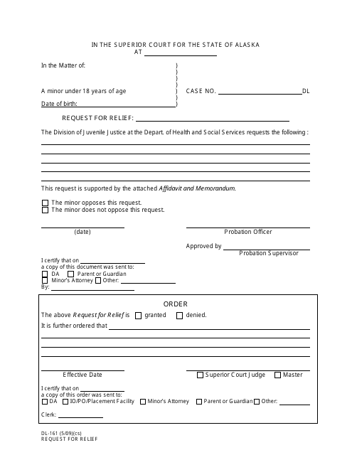 Form DL-161 Request for Relief - Alaska